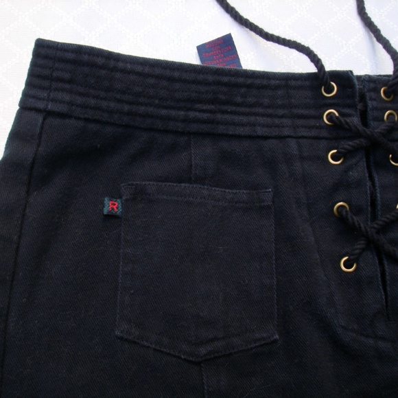 Polo Ralph Lauren Black Denim Boho Mini Skirt Fringe Hem Black Jeans Skirt 4 - Picture 8 of 13